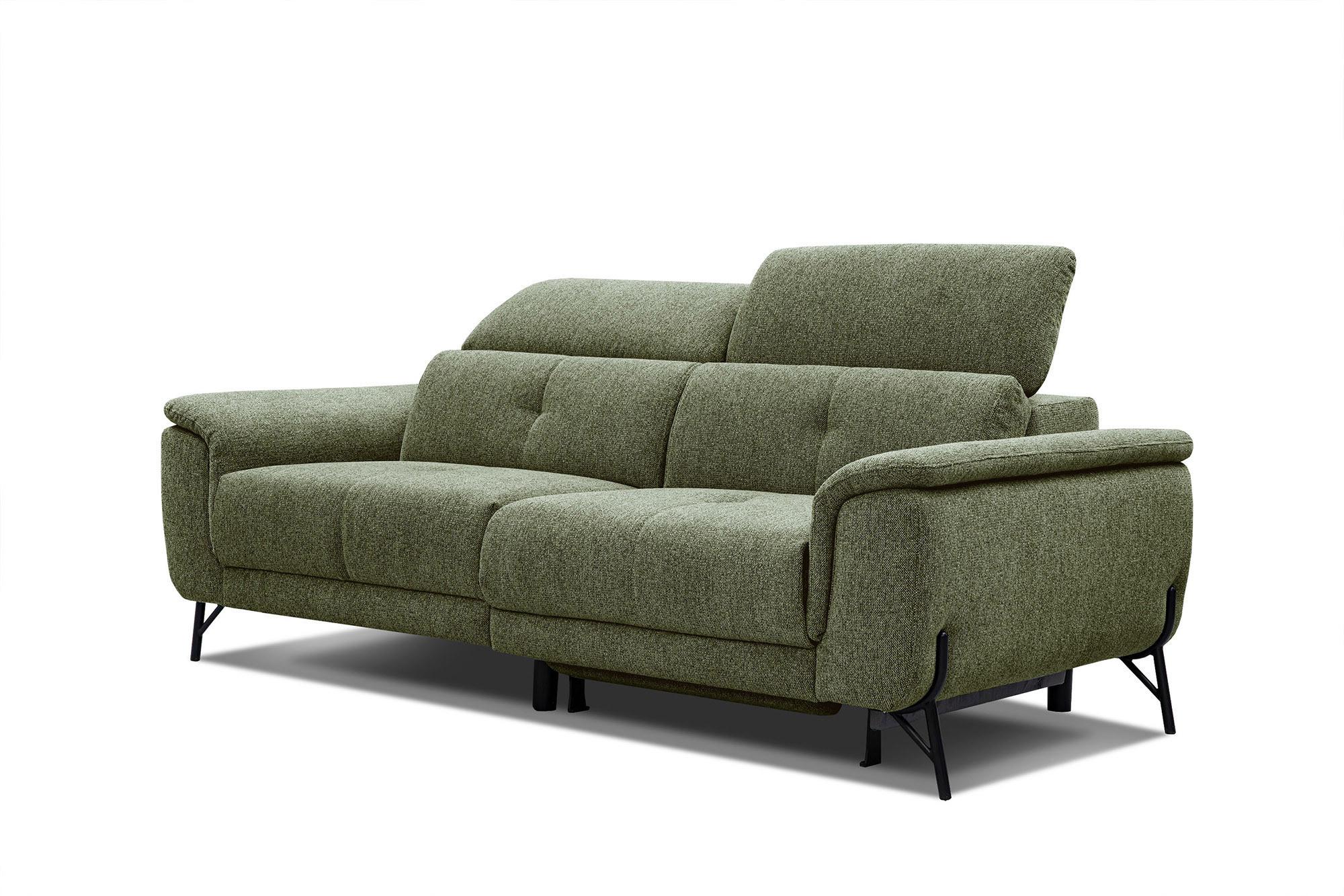SOFA AVENA 3-Sitzer mit 1 Relaxfunktion, olivgrün - Olivgrün, Holzwerkstoff/Textil (204/80/108cm) - Wozimo