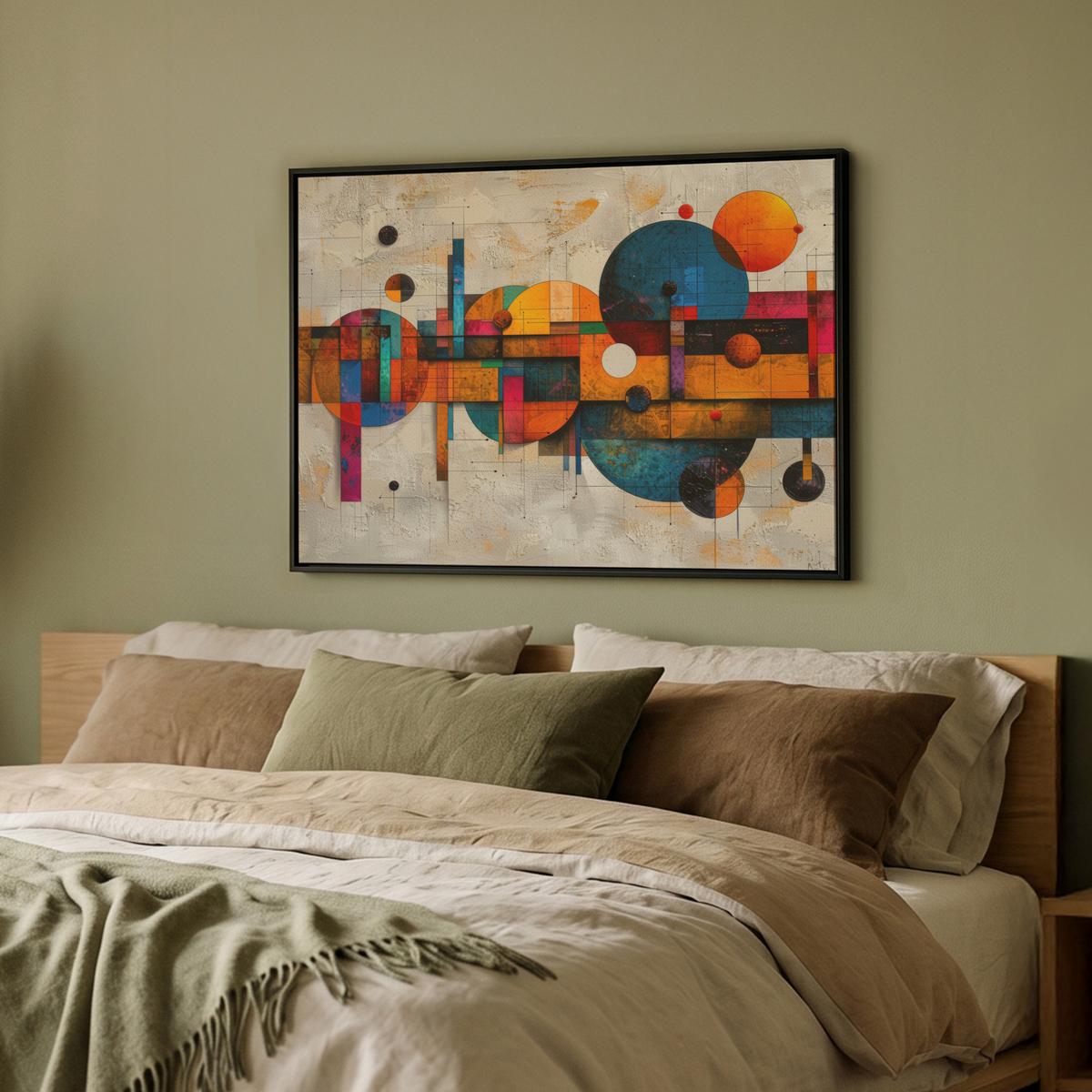 LEINWAND Bilder mit Rahmen - Vintage - Moderne Kunst - Orange - Geometrische Formen - 80x60 - Multicolor, Textil (80/60cm) - MuchoWow