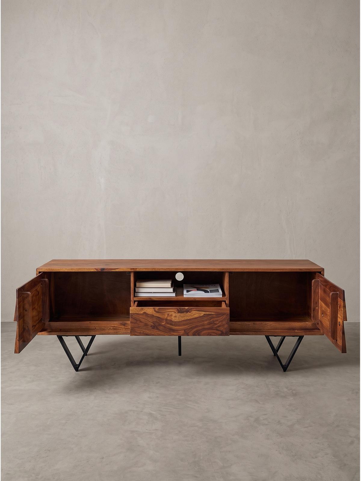LOWBOARD AREZZO, Dunkles Massivholz, mit Stauraum, 160 x 35 x 56 cm - Schwarz/Braun, Holz/Metall (160/56/35cm) - KADIMA DESIGN