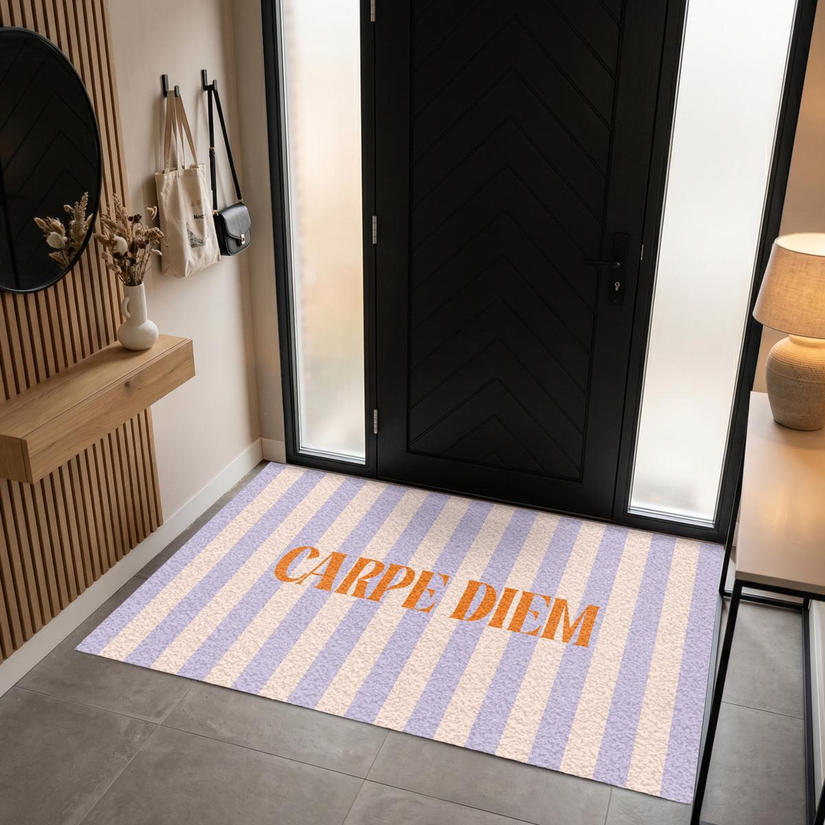 FUSSMATTE Lila – Orange – Streifen – Carpe Diem 180x120 cm - Flieder, Kunststoff (180/0.4cm) - MuchoWow