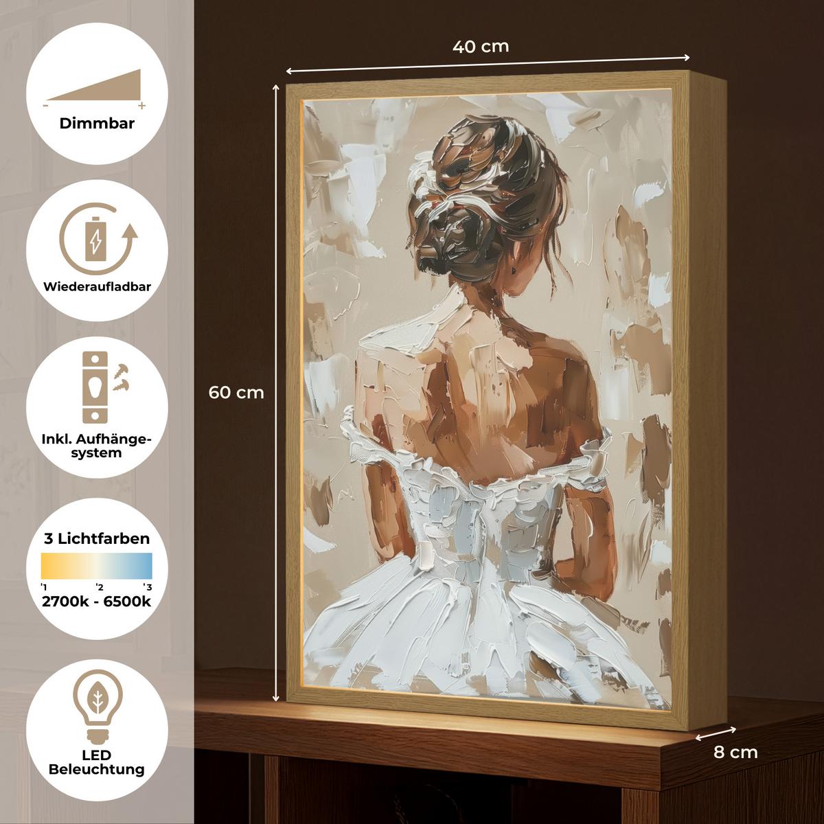 WANDLEUCHTE MIT AKKU Frau - Farbe - Abstrakt - Beige - Modern 40x60 cm - Hellbraun, Holzwerkstoff (40/60/8cm) - OnlyWow