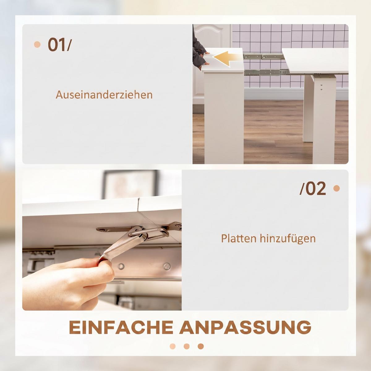ESSTISCH Ausziehbar Küchentisch Esszimmertisch für bis 6 Personen 60-180x85 cm - Weiß, Holzwerkstoff (180/85/75cm) - HOMCOM