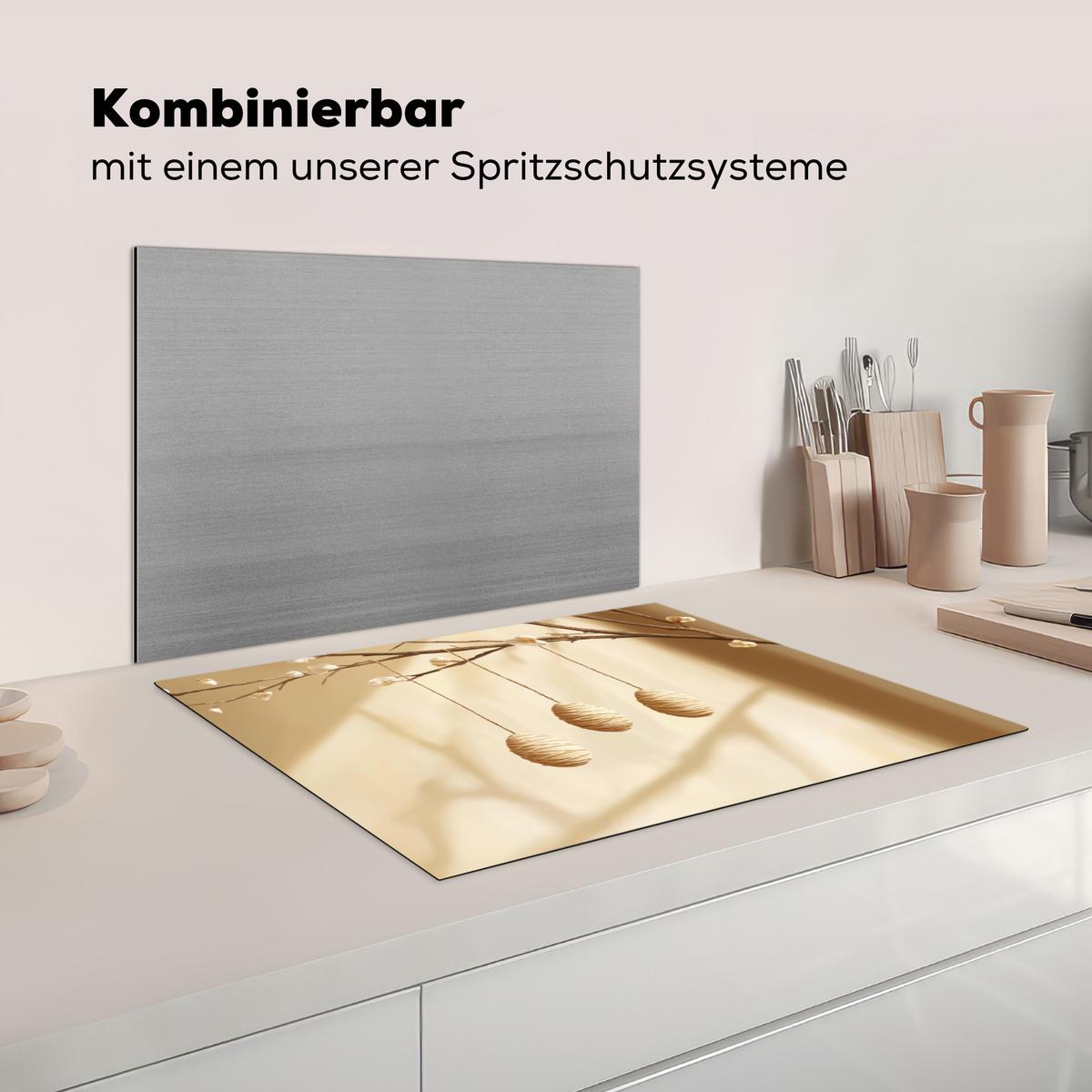HERDABDECKPLATTE Beige - Osterkuchen - Eier Herdabdeckung Induktionsfeld 70x52 cm - Beige, Kunststoff (70/52/0.2cm) - MuchoWow