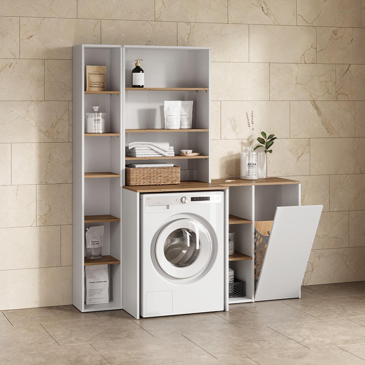 WASCHMASCHINENSCHRANK Paolina Weiß/Artisan 66 x 88.2 cm 2 Teile mit Regal - Weiß/Eiche Artisan, Holzwerkstoff (66/88.2/60cm) - Livinity®