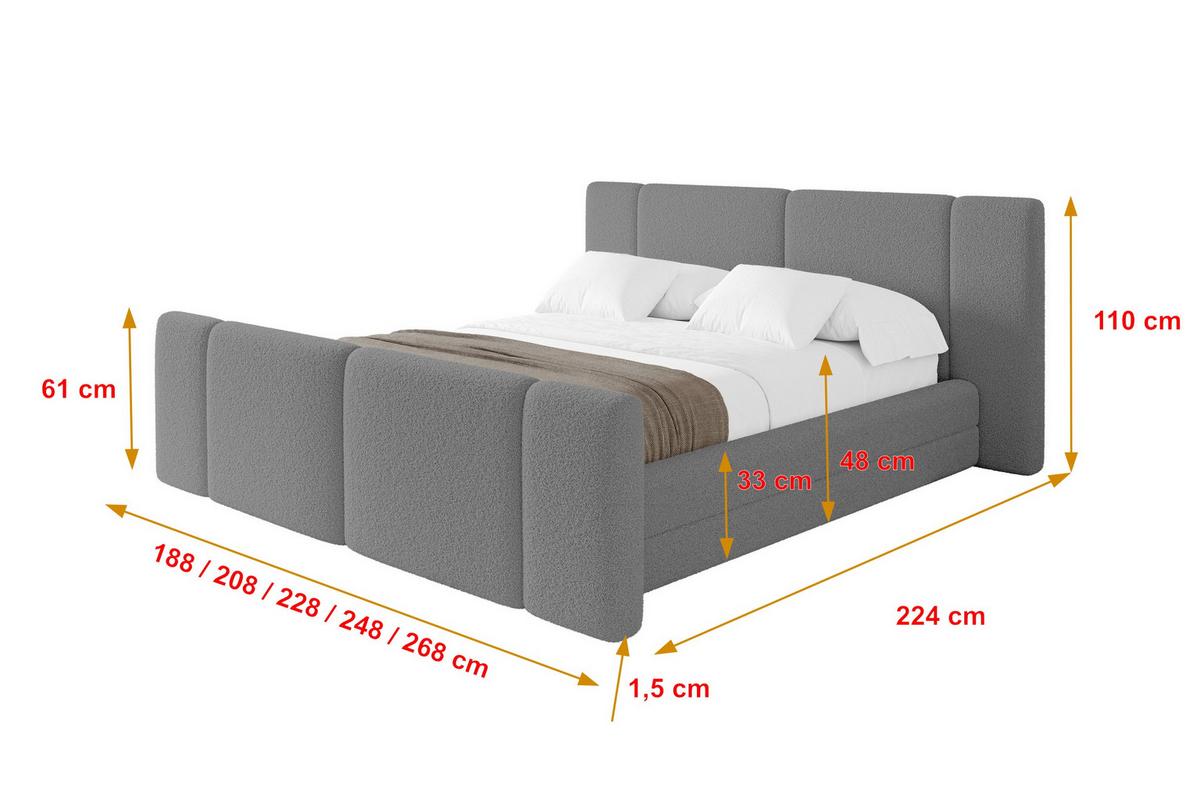 POLSTERBETT mit Bettkasten, Fußteil und Lattenrost, Bett mit Matratze H3/H4 - TEVO-Z 140x200 Grau - Greige, Holzwerkstoff/Textil (140/200cm) - ALTDECOR