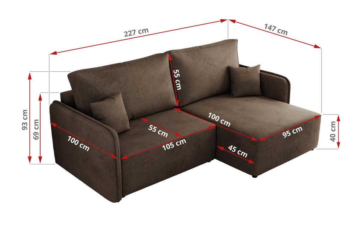 ECKSCHLAFSOFA MESTO L Braun Velvet - links - Schwarz/Braun, Kunststoff/Textil (227/147cm) - MKS