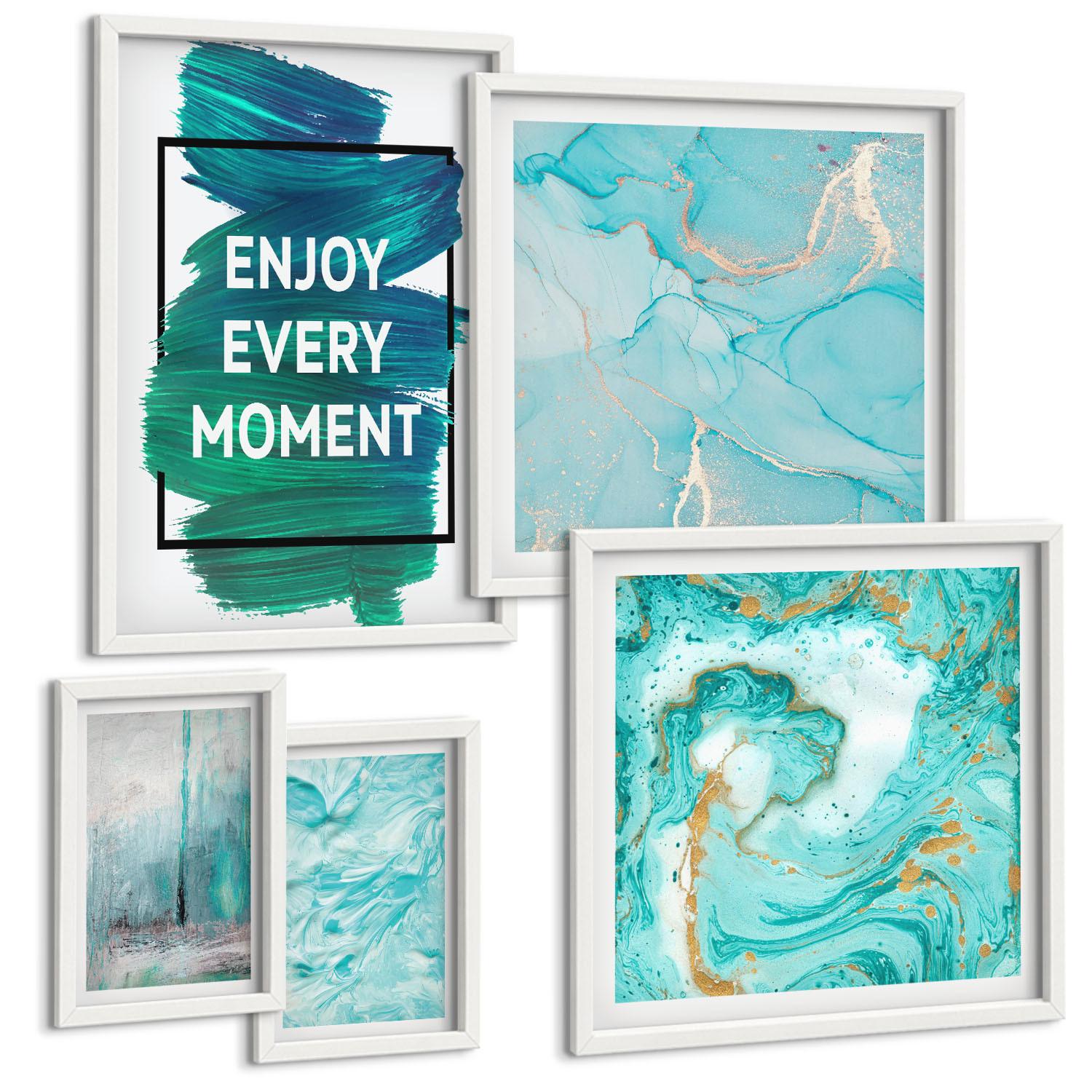 BILDER SET 5er Set - 50x50 cm & 20x30 cm & 40x60 cm Weißer Rahmen - Farbenfrohe Abstraktionen, Gesichter, Formen - Weiß, Kunststoff (40/60cm) - TULUP