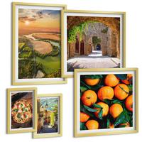 BILDER SET 5er Set - 50x50 cm & 20x30 cm & 40x60 cm Goldrahmen - Charmante Straßen mit Steinen - Goldfarben, Kunststoff (40/60cm) - TULUP