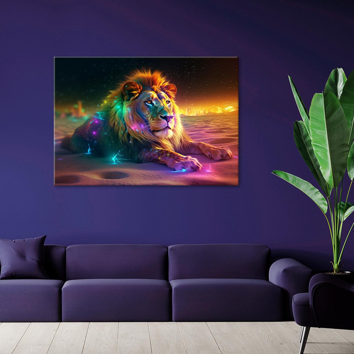 WANDBILD tier ai löwe abstraktion neon - Multicolor, Textil (60/40cm) - Feeby