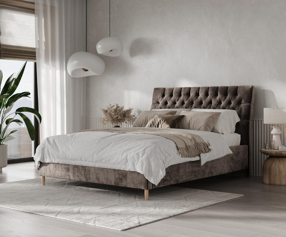 POLSTERBETT Lira 160/200 cm Braun im Lotta Stoff - Naturfarben/Braun, Holz/Holzwerkstoff (160/200cm) - AltaBeds