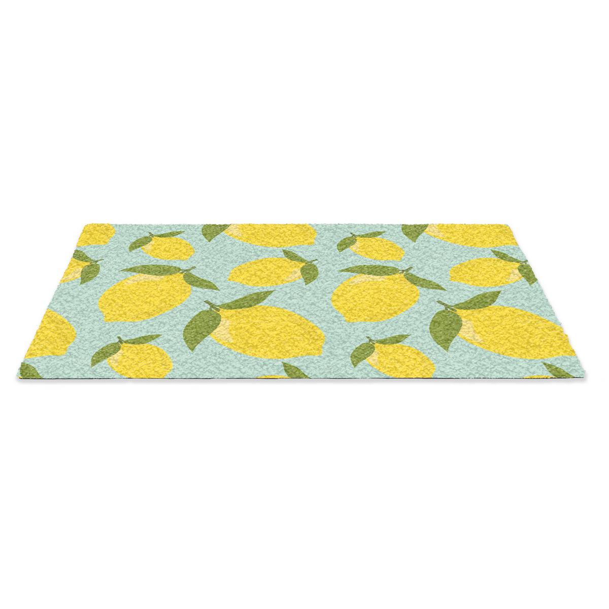 FUSSMATTE Muster Zitronen - Gelb - Blau - Muster - Früchte Flurteppich 60x40 cm - Gelb, Kunststoff (60/0.4cm) - MuchoWow