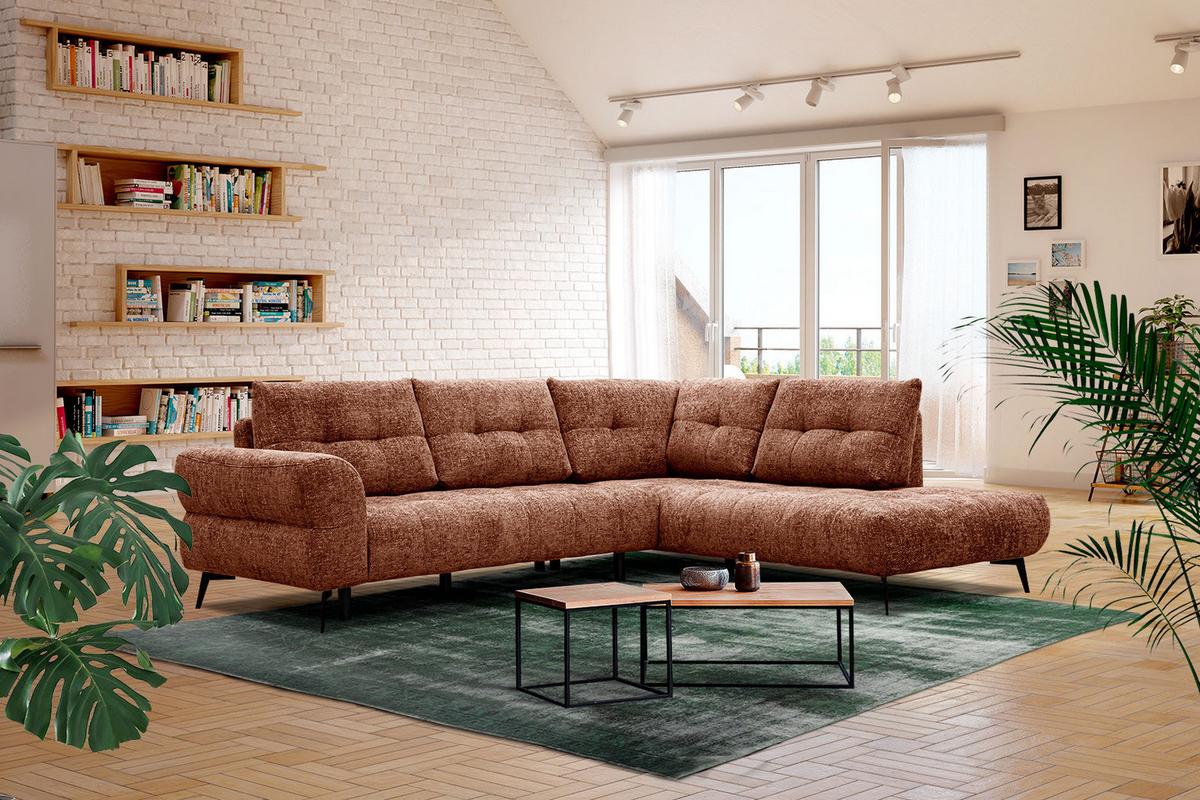 ECKSOFA SALVINI 5-Sitzer, dunkelorange - Dunkelorange/Schwarz, Holzwerkstoff/Textil (292/158cm) - Wozimo