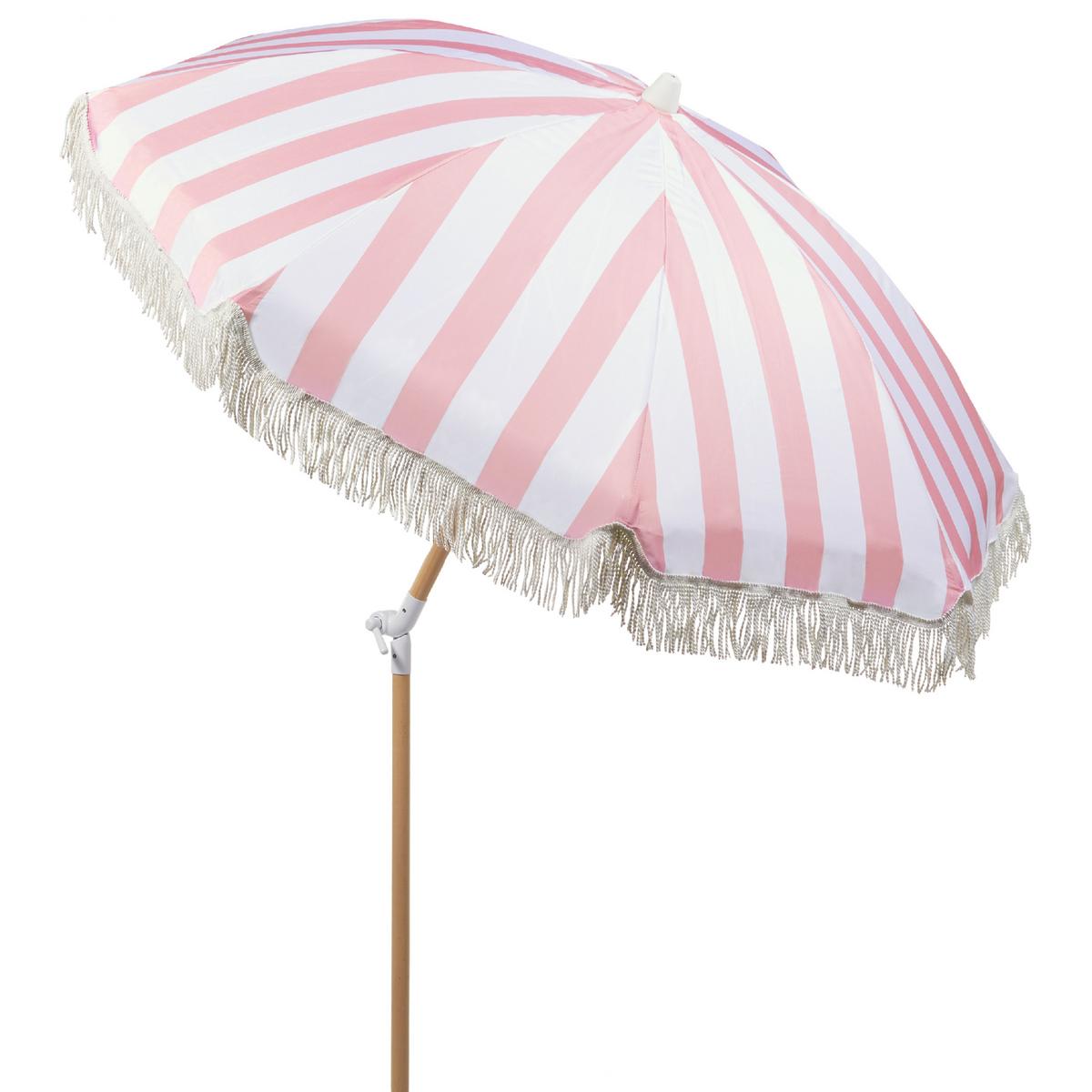 SONNENSCHIRM rosa/weiß mit Volant 150 cm Mondello - Hellbraun/Pink, Textil (150/150cm) - Beliani