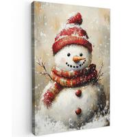LEINWANDBILD Schneemann - Winter - Schnee - Beige Deko Groß 90x140 cm - Weiß, Textil (90/140cm) - MuchoWow