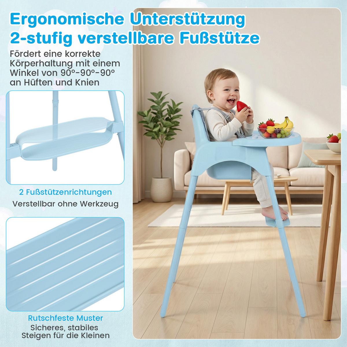 KINDERHOCHSTUHL aus Metall blau - Blau, Metall (56/56.5/46cm) - COSTWAY