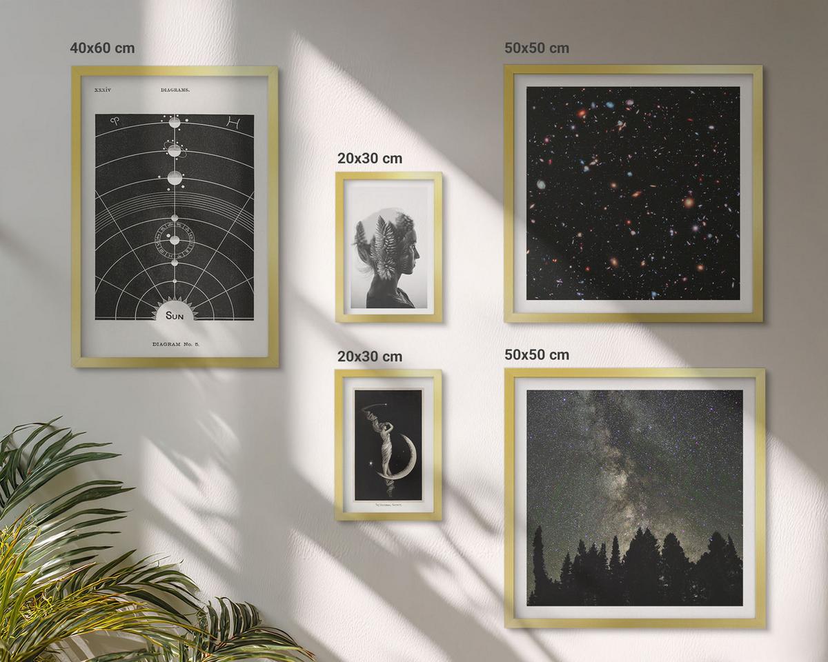 BILDER SET 5er Set - 50x50 cm & 20x30 cm & 40x60 cm Goldrahmen - Galaxie im Sonnensystem - Goldfarben, Kunststoff (40/60cm) - TULUP