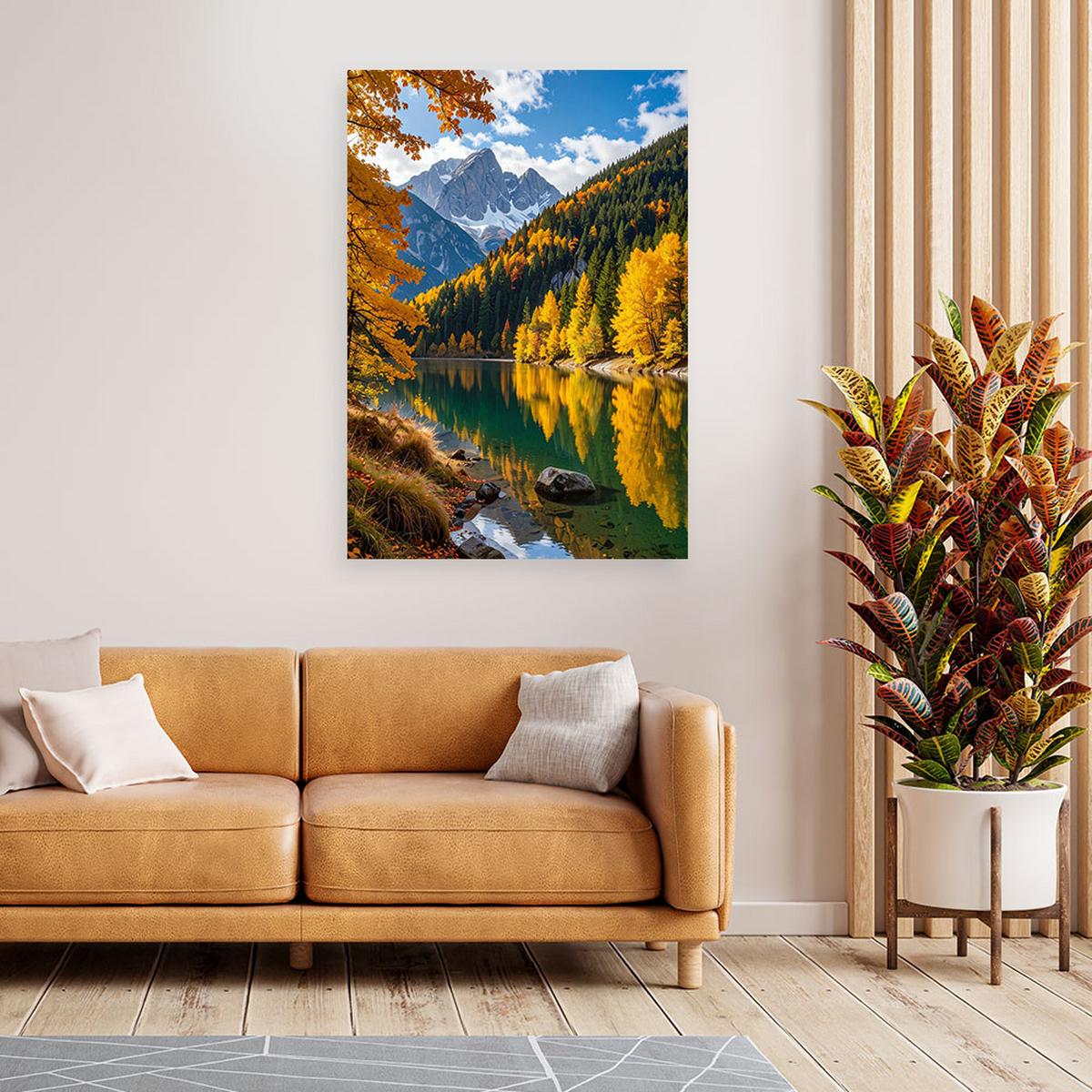LEINWANDBILD Herbstlandschaft See Berge Natur 40x60cm - Gelb, Textil (40/60cm) - Feeby