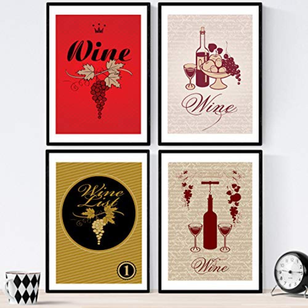 POSTER Set mit 4 Wein und Weinkeller 1 Jahrgang A4 Rahmenlos - Klar, Papier (29.7/3cm) - Nacnic