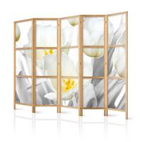 PARAVENT Japanischer 5-tlg 225x172 cm Wei e Blumen - Weiß, Holz/Textil (225/172/3cm) - Muralo