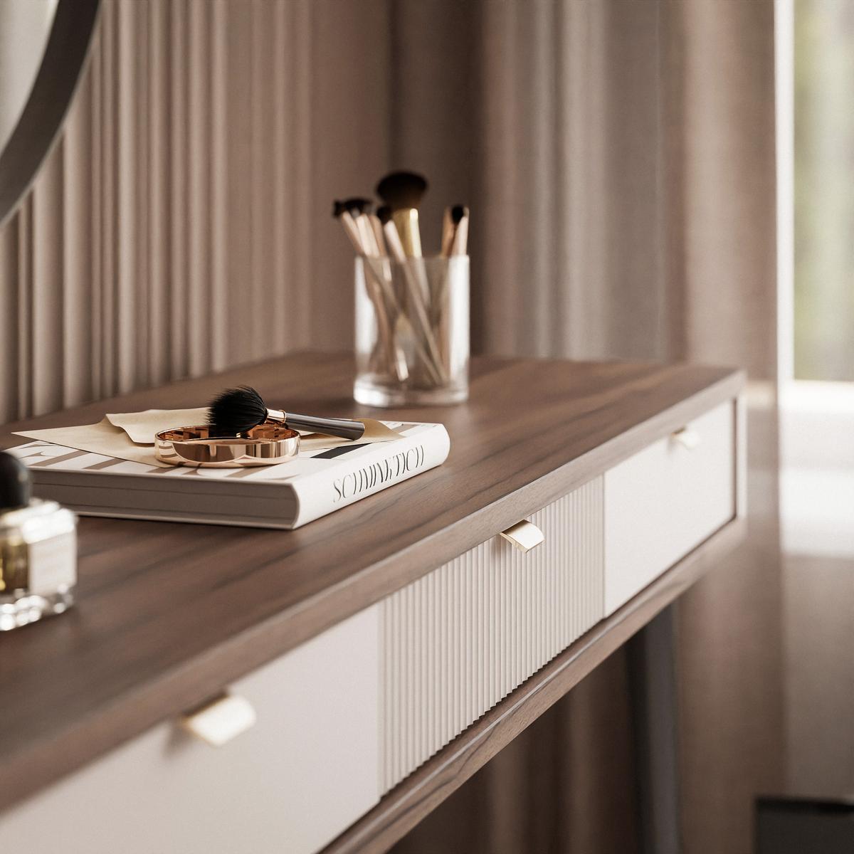 SCHMINKTISCH Konsole NAVANI 130 cm mit Schubladen Kaschmir Nuss - Kaschmir/Nussbaumfarben, Holzwerkstoff (40/130/82cm) - Idohome