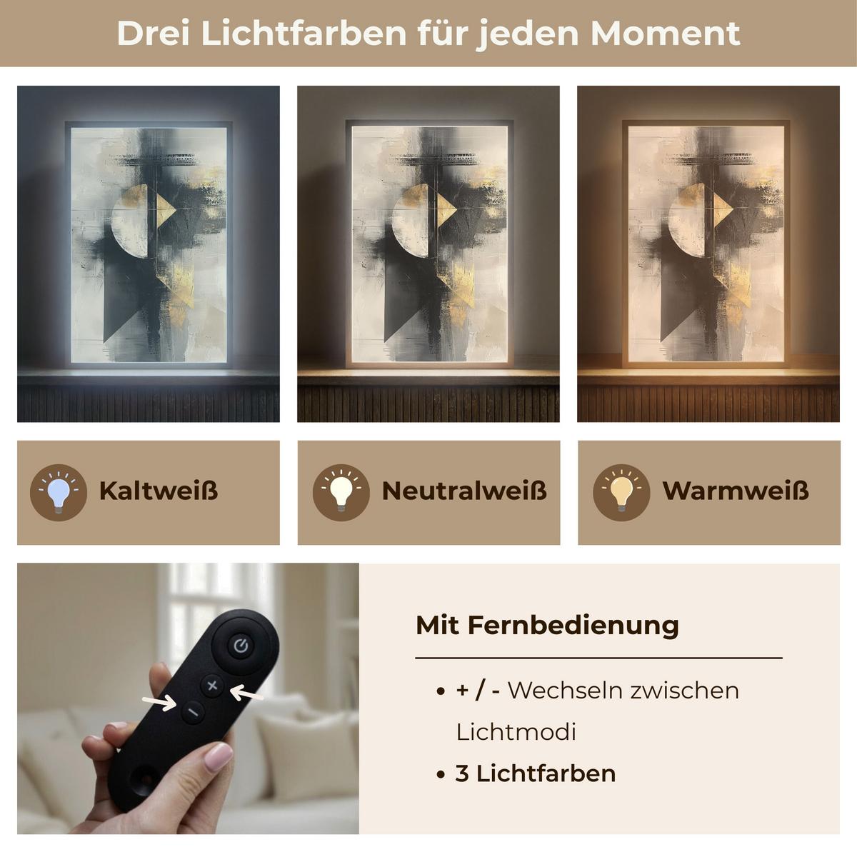 WANDLEUCHTE MIT AKKU Abstrakt - Schwarz - Farbe - Modern 40x60 cm - Grau, Holzwerkstoff (40/60/8cm) - OnlyWow