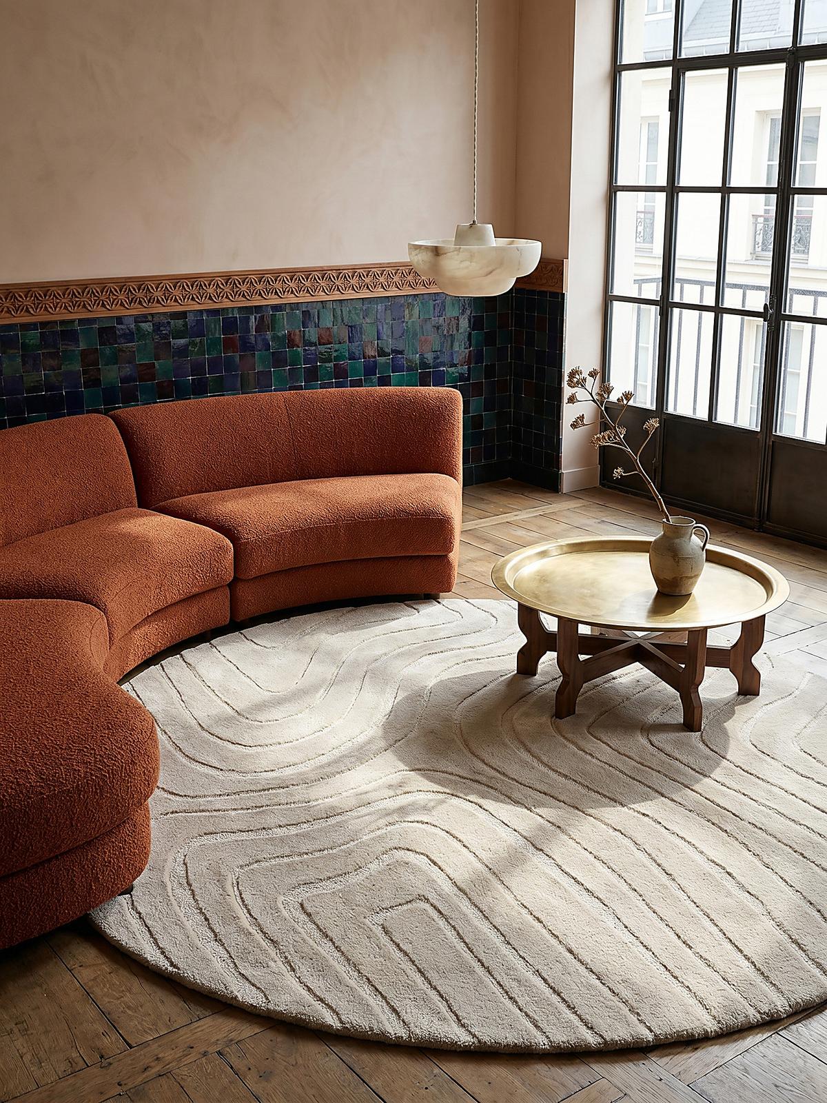 WOLLTEPPICH LEVEN, abstrakt, Beige, Ø 160 cm - Beige, Textil (160/160cm) - KADIMA DESIGN