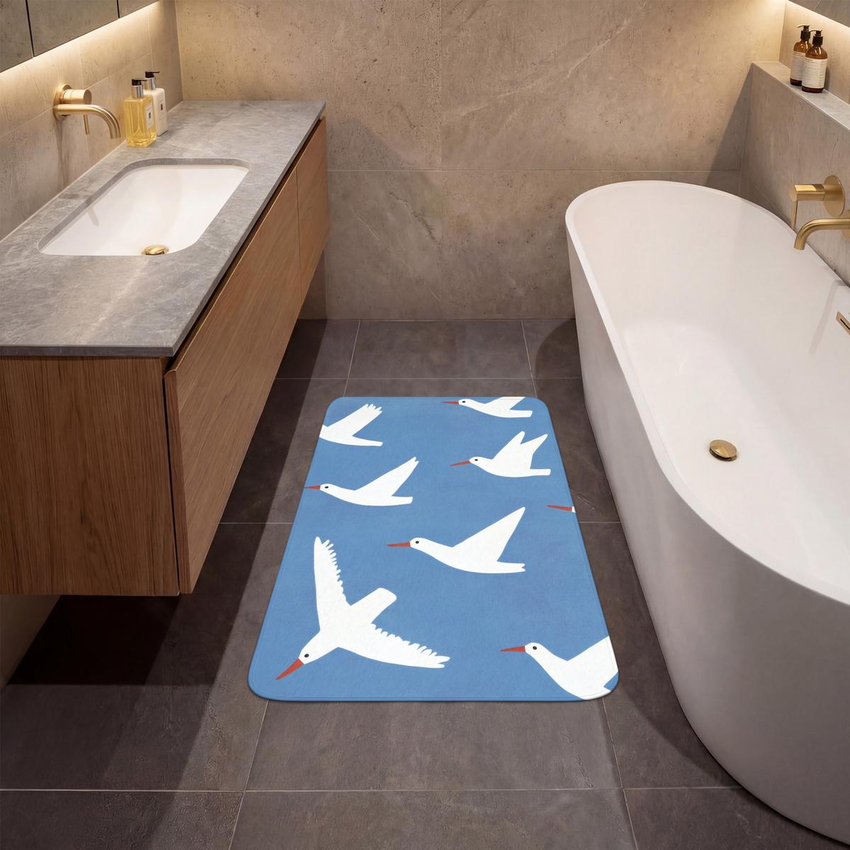 BADEMATTE Vögel - Weiß - Muster 60x90 cm - Blau, Textil (60/90cm) - OnlyWow