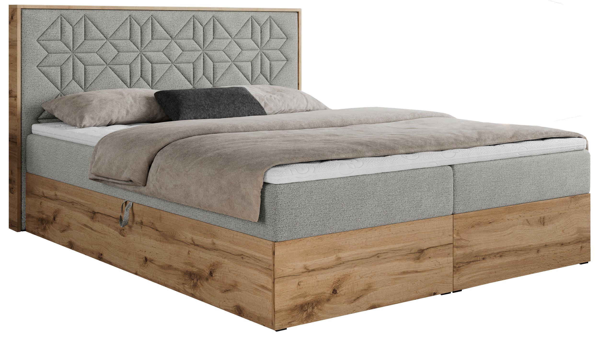BOXBETT NESSI - 200/200 Hellgrau Struktur - H4 - Hellgrau, Holz/Textil (200/200cm) - MKS