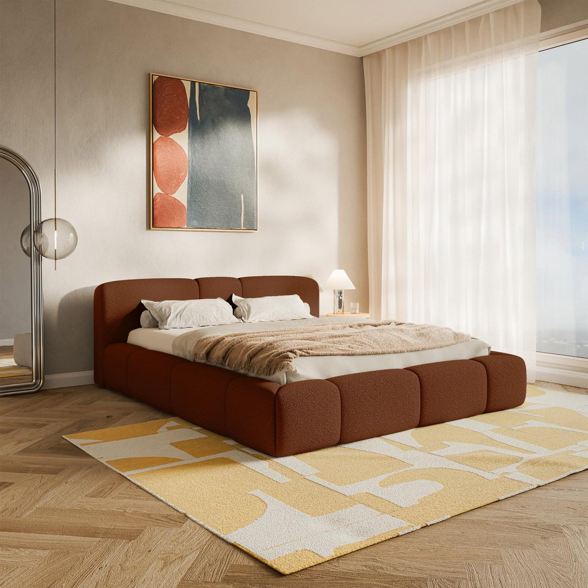 POLSTERBETT Bowia, Bettkasten Kupfer Bouclé, 200x200 cm - Schwarz/Kupferfarben, Textil (200/200cm) - Selsey