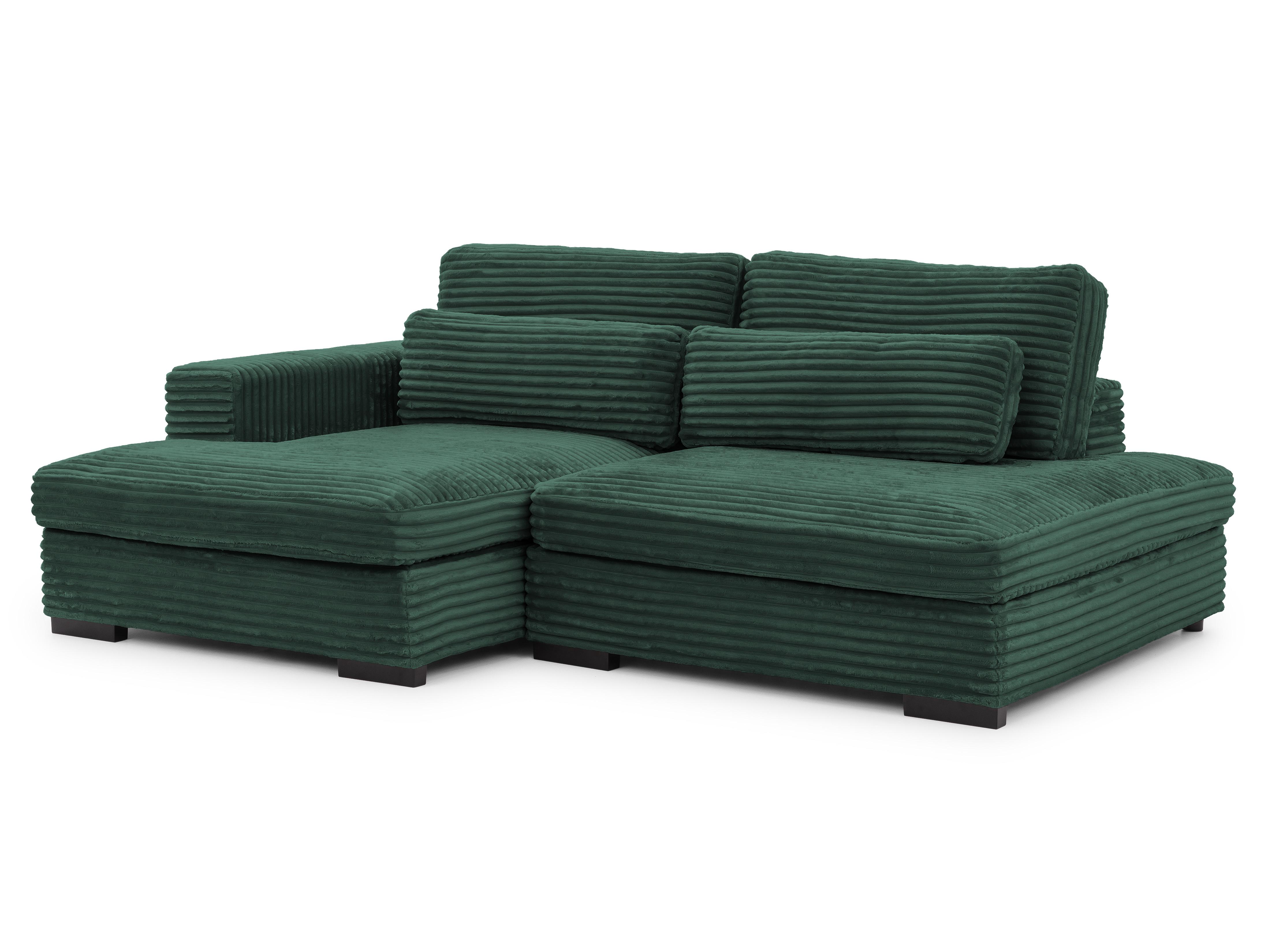 ECKSOFA Wolke mit tiefer Sitzfläche, Schlaffunktion und praktischem Bettkasten aus weichem Grün Cordstoff - Schwarz/Grün, Holz/Kunststoff (162/225cm) - S-Style