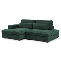 ECKSOFA Wolke mit tiefer Sitzfläche, Schlaffunktion und praktischem Bettkasten aus weichem Grün Cordstoff - Schwarz/Grün, Holz/Kunststoff (162/225cm) - S-Style