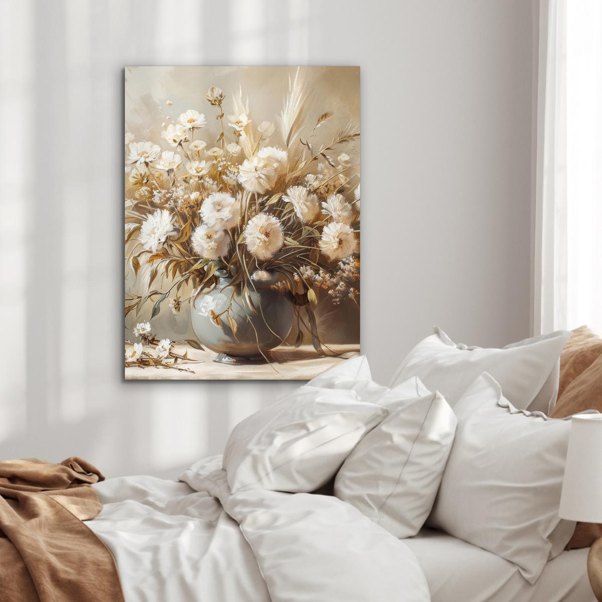 METALLBILD Blumen - Vase - Stilleben - Beige 60x80 cm - Creme, Metall (60/80cm) - MuchoWow