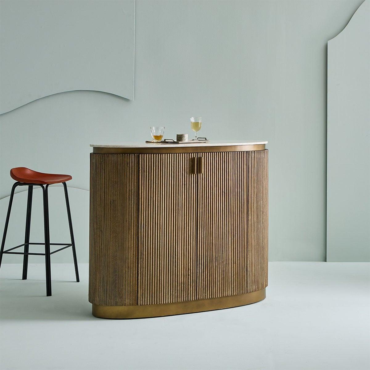 TRESEN aus Massivholz und Marmor 120/104/50 cm - Braun, Holz (12.5/50/104cm) - Signature