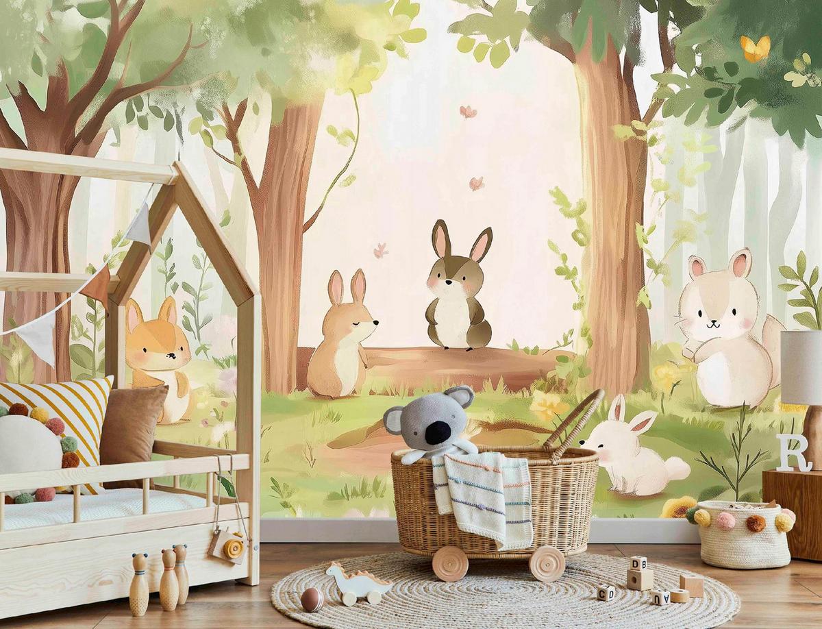 FOTOTAPETE Kinderzimmer Wald Tiere 200x140 - Multicolor, Papier (200/140cm) - Wallarena