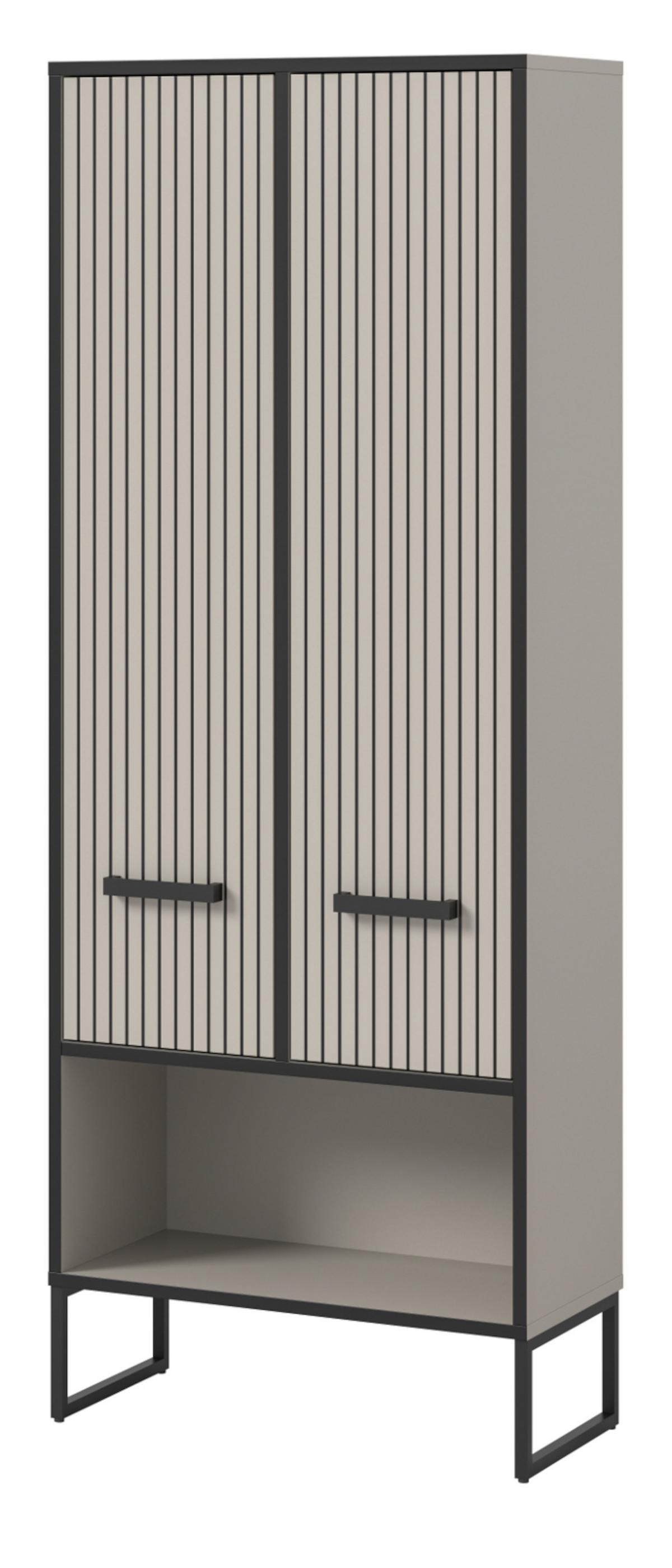 HOCHSCHRANK schwarz, sand 59 cm, Badschrank mit Soft-Close - Sandfarben/Schwarz, Holzwerkstoff/Metall (59/159/32cm) - Inn.Furn