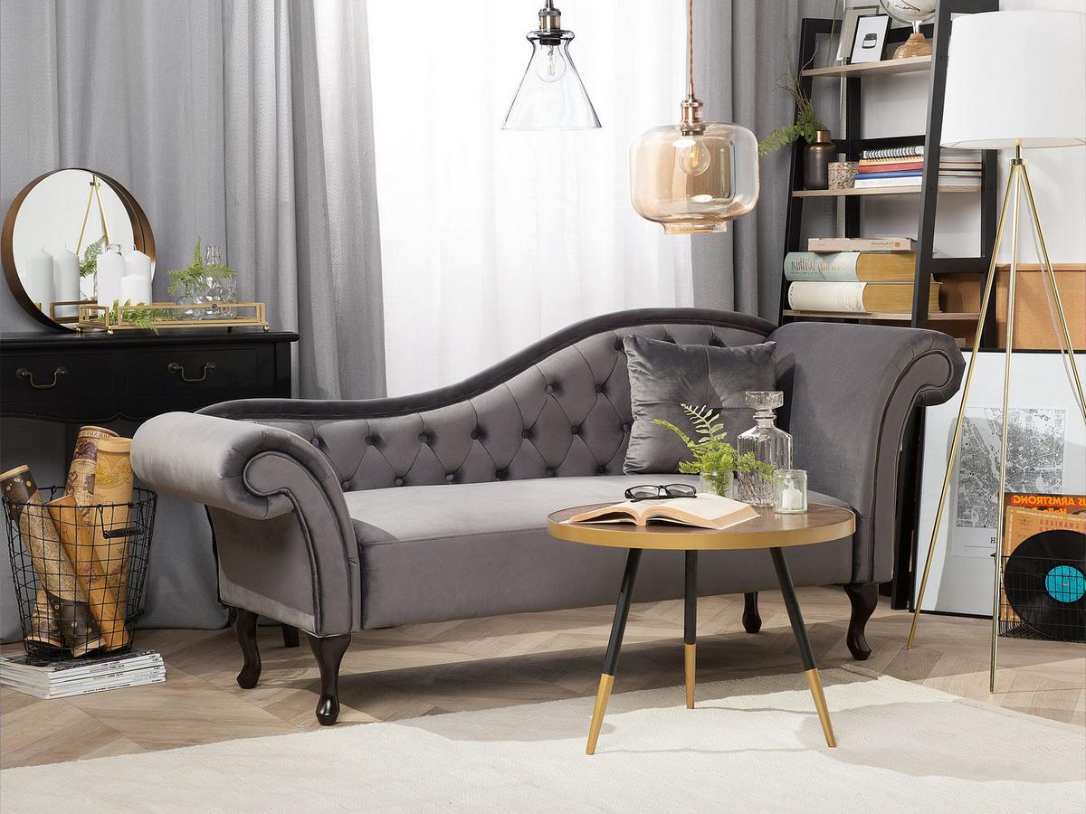 CHAISELONGUE Samtstoff grau rechtsseitig Lattes - Grau, Textil (188/87/59cm) - Beliani