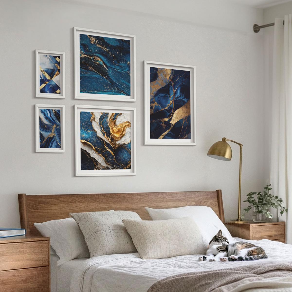 BILDER SET 5er Set - 50x50 cm & 20x30 cm & 40x60 cm Weißer Rahmen - Abstrakte, elegante Muster - Weiß, Kunststoff (40/60cm) - TULUP