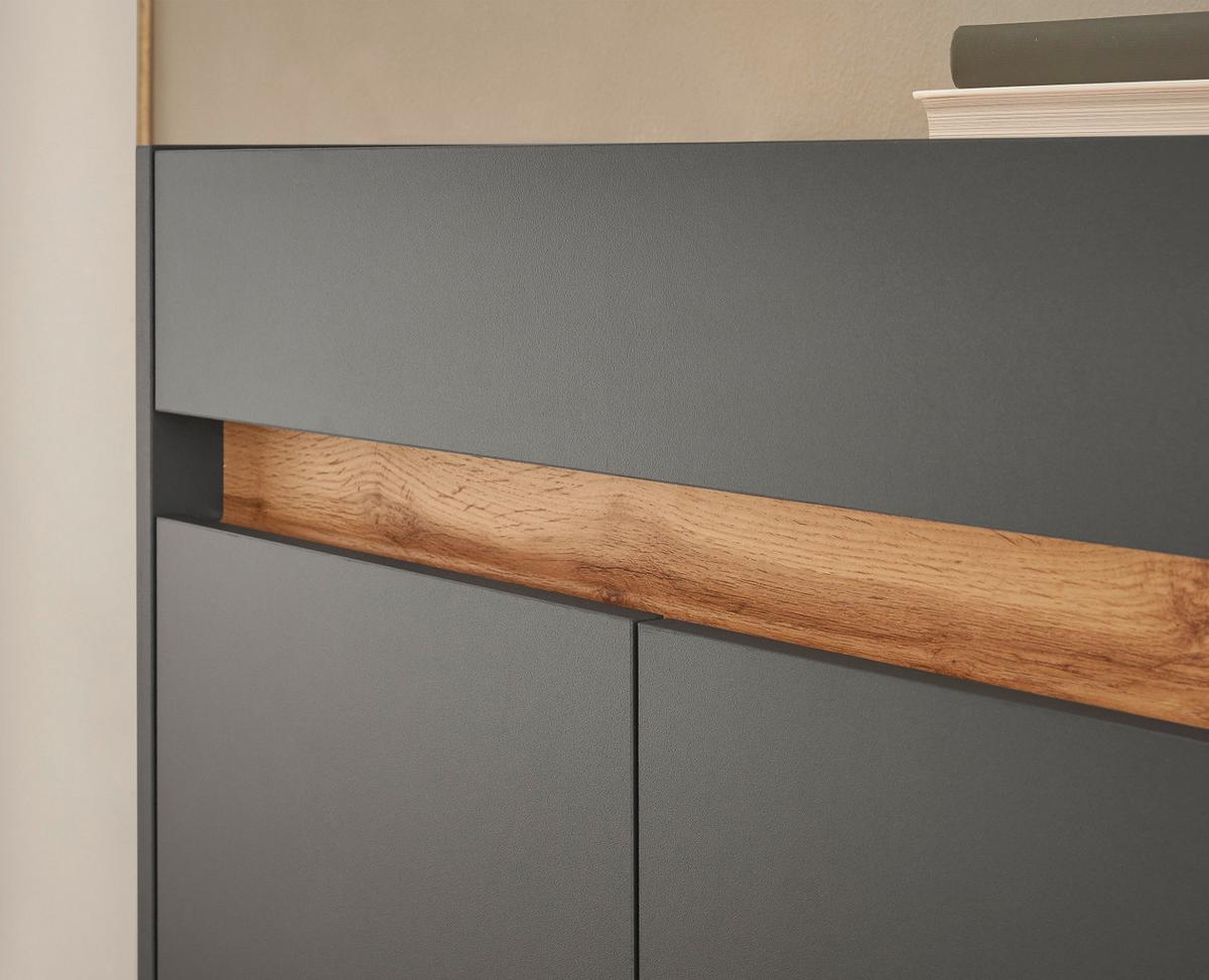 FLURKOMMODE grau matt, Eiche Wotan 80 cm, Schuhschrank mit Schubkästen - Eiche Wotan/Silberfarben, Holzwerkstoff/Kunststoff (80/70/40cm) - Furn.Design
