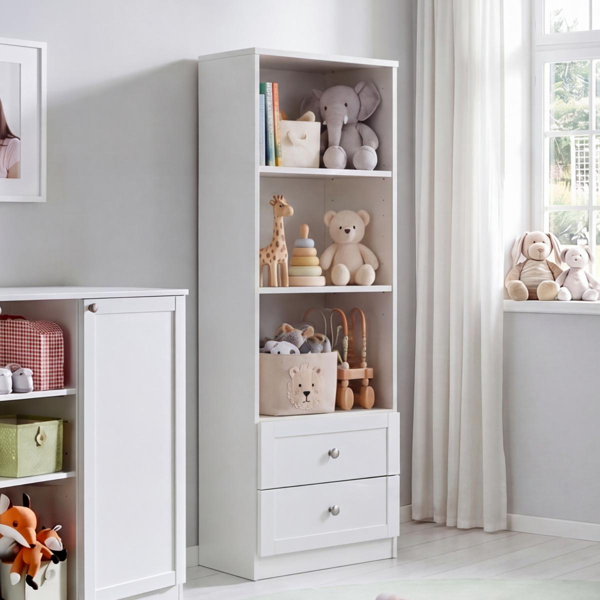 STANDREGAL mit Schubladen B46/H135/T40 cm, passend zum Babyzimmer Landhausstil Weiß (22800-22804) / 22800-04 - Silberfarben/Weiß, Holzwerkstoff/Metall (46/135/40cm) - luma-home