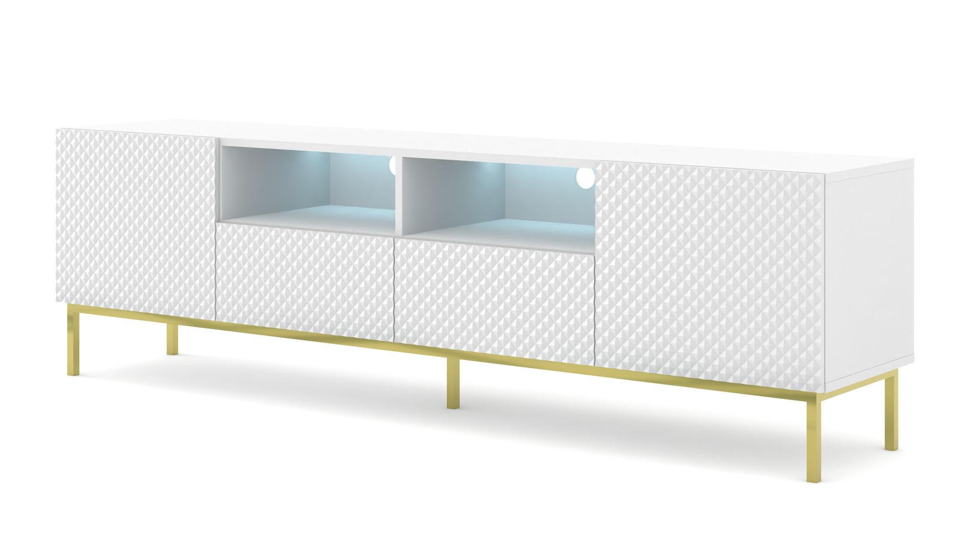 TV LOWBOARD Weiß, Weiß Hochglanz, Gold 200/58/42 - Weiß Hochglanz/Weiß, Holzwerkstoff (200/58/42cm) - RAUMHIRSCH FURNITURE