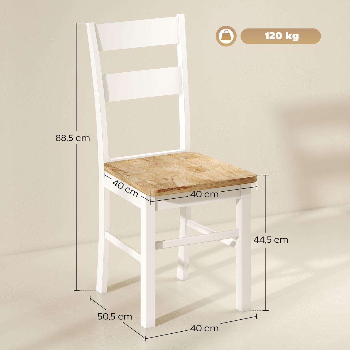 ESSZIMMERSTÜHLE 2er Set Gummiholz Eiche - Eichefarben/Weiß, Holz (40/88.5/50.5cm) - HOMCOM
