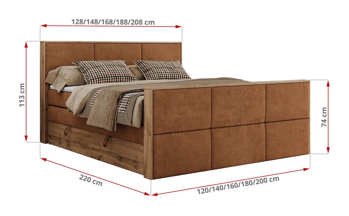 BOXSPRINGBETT ALBERO 2 KING DUO 180/200 Orange Strukture - H3 - Orange, Holz/Textil (180/200cm) - MKS