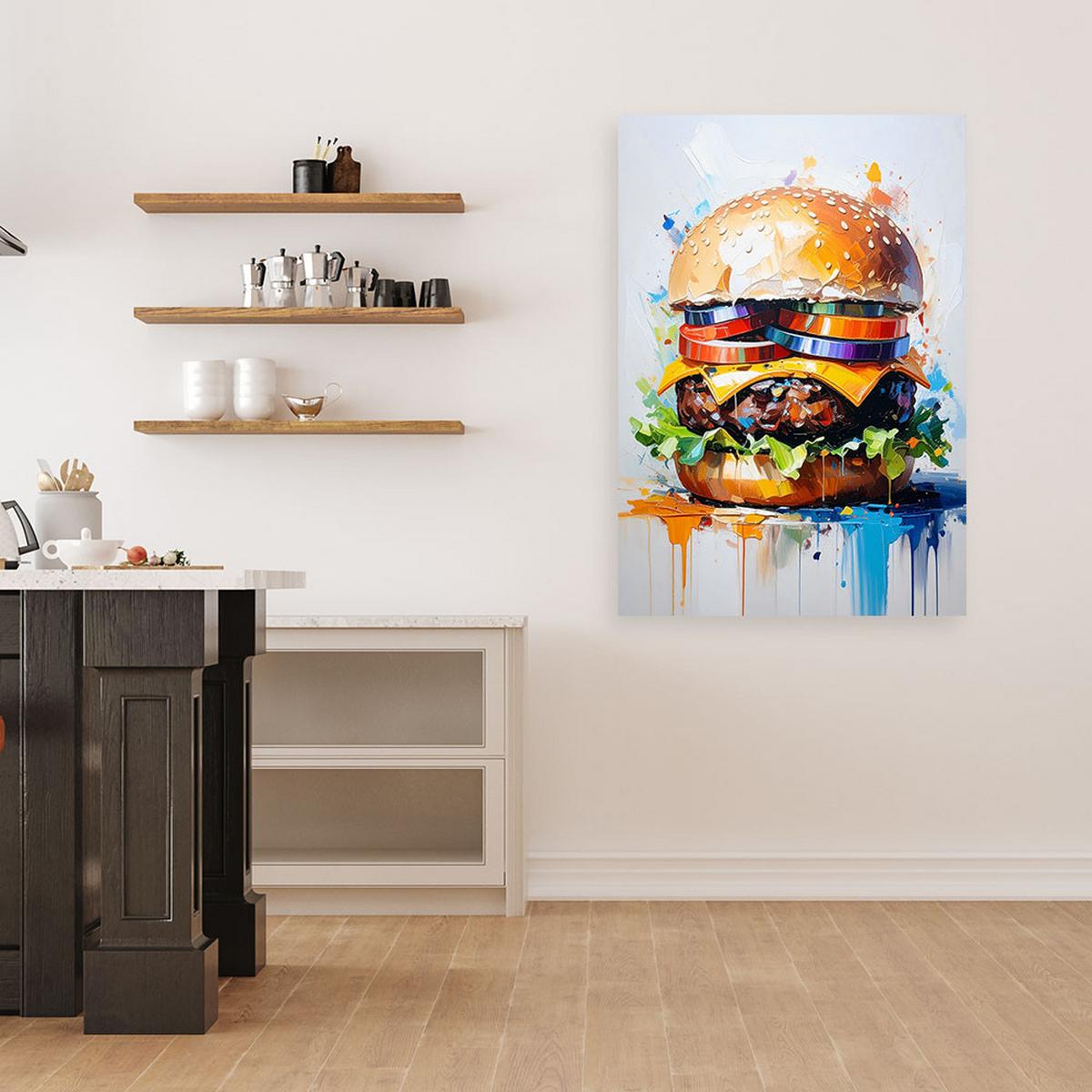 LEINWANDBILD Hamburger Essen 80x120cm - Multicolor, Textil (80/120cm) - Feeby