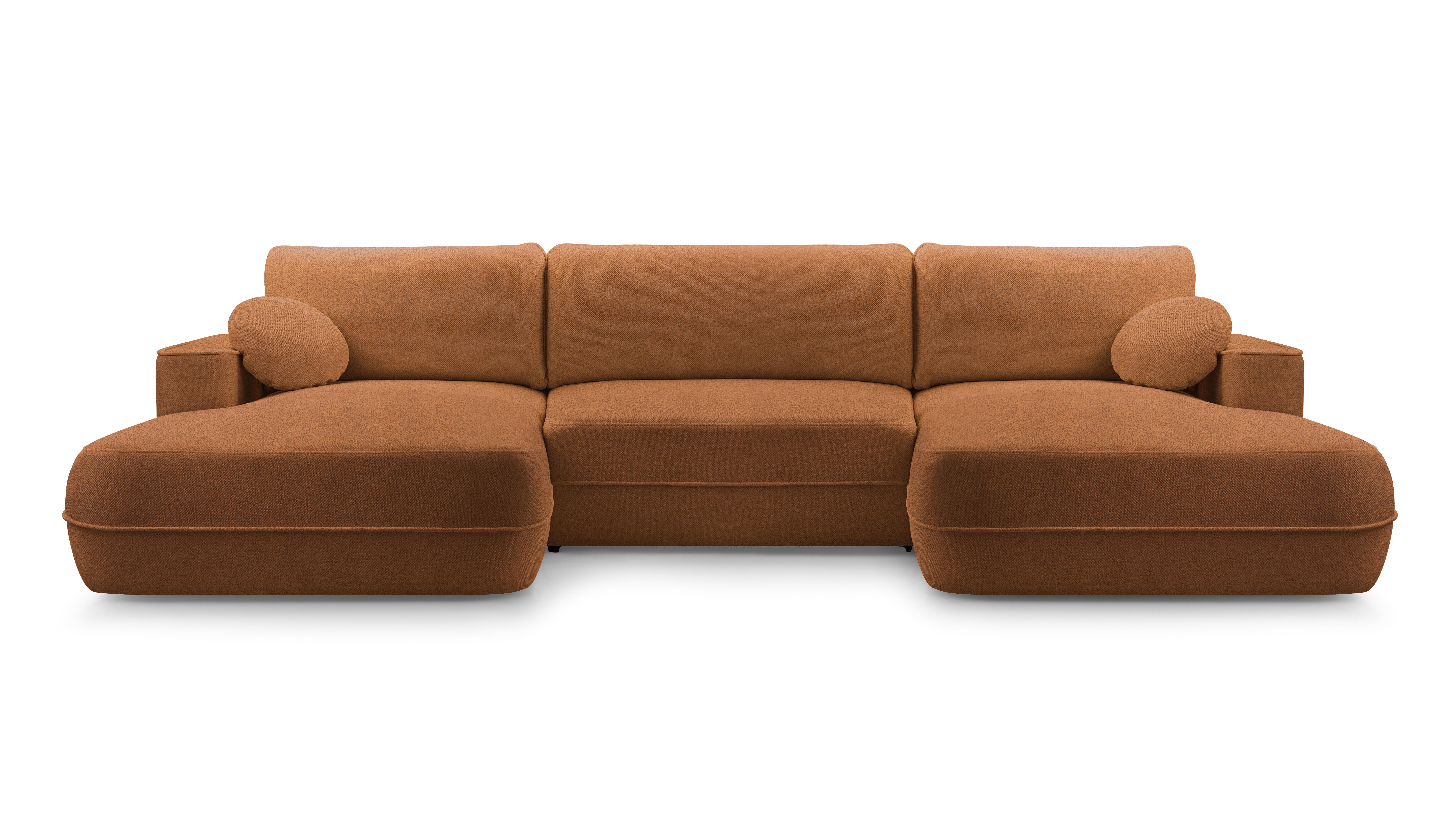 WOHNLANDSCHAFT Peoni Kupfer 364/168/87 cm mit Schlaffunktion - Dunkelorange/Schwarz, Kunststoff/Textil (364/87/168cm) - AX Living