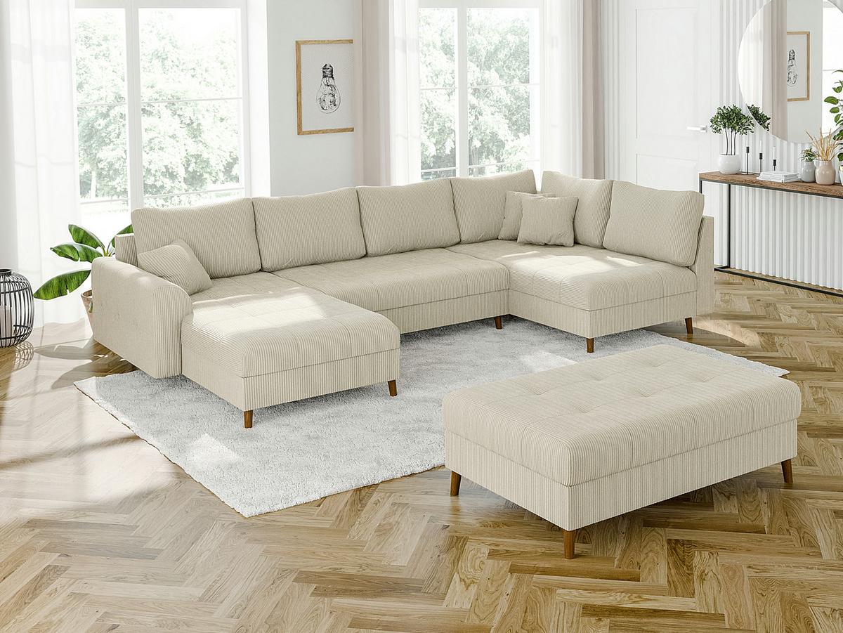 HOCKER Alma Beige Cord - Beige/Braun, Holz/Textil (118/40/73cm) - S-Style Möbel
