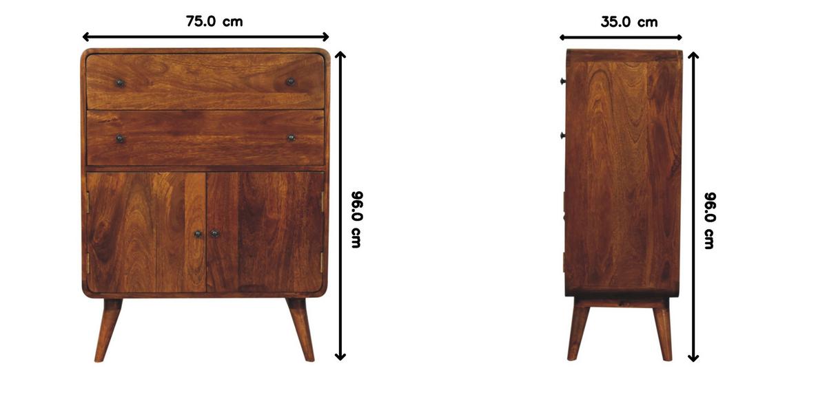 SCHRANK Geschwungener nordischer Charme, Braun - Messingfarben/Braun, Mangoholz/Holz (35/96/75cm) - Artisan Furniture