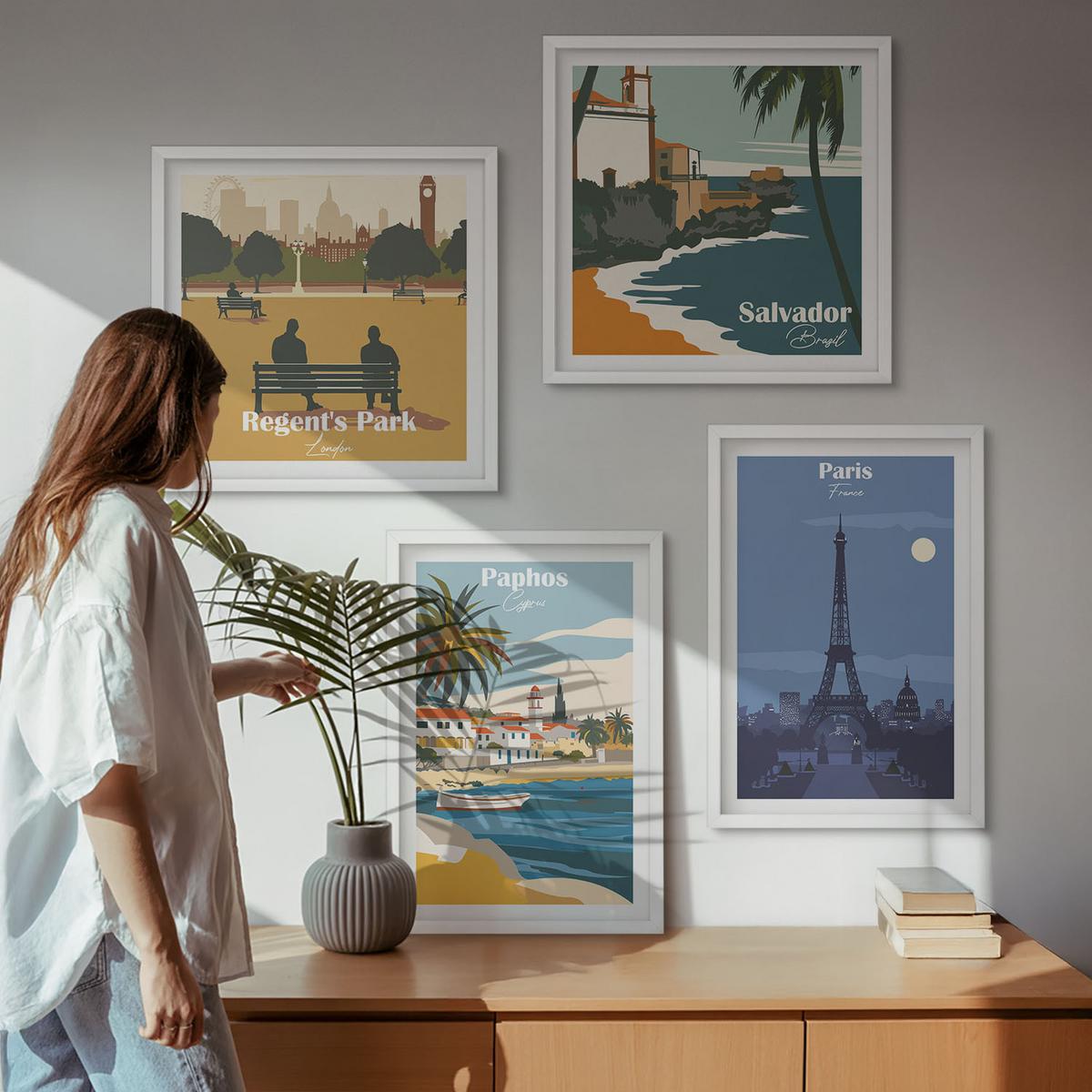 BILDER SET 4er Set - 50x50 cm & 40x60 cm Weißer Rahmen - Architektur der Küstenstädte - Weiß, Kunststoff (50/50cm) - TULUP