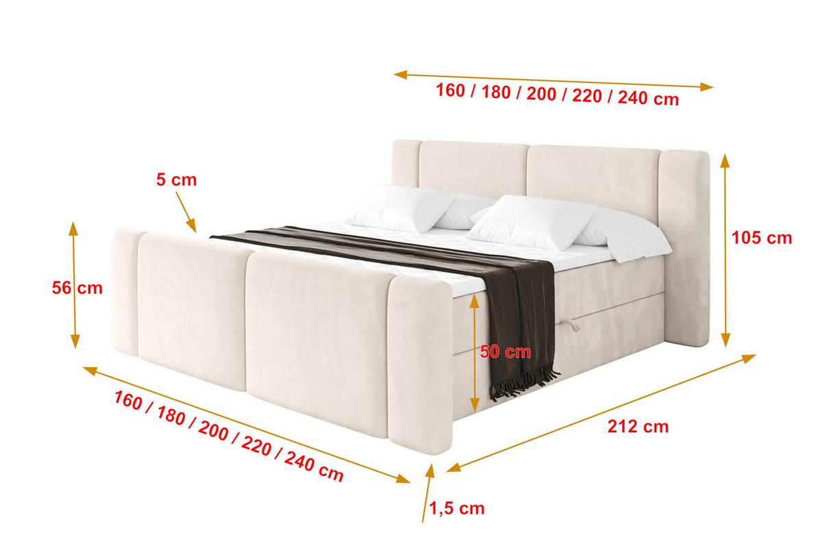 BOXBETT mit Matratze H3 - EVON Zanozek - 180x200 cm Beige - Beige, Holzwerkstoff (180/200cm) - ALTDECOR