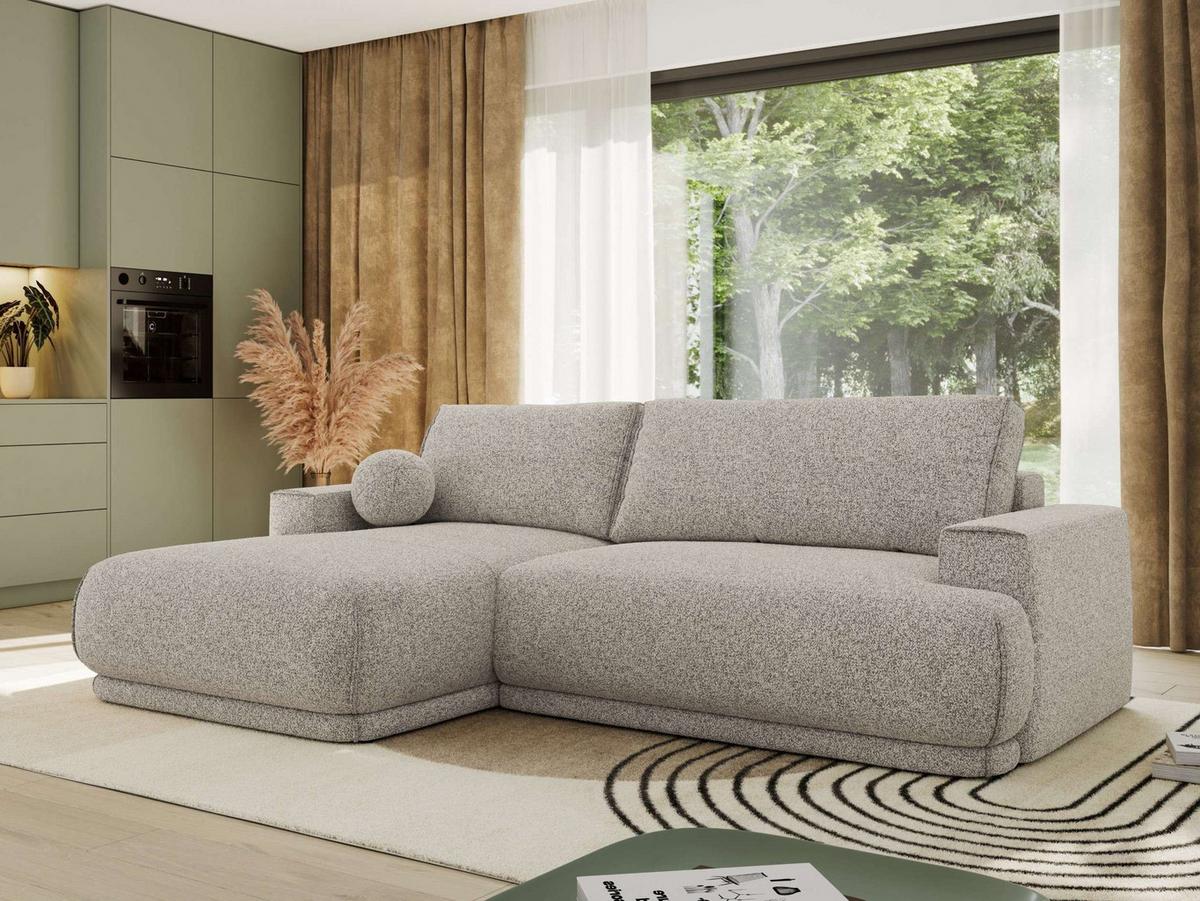 ECKSCHLAFSOFA RINA L Hellgrau Strukture - links - Hellgrau/Schwarz, Kunststoff/Textil (267/170cm) - MKS