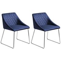 ESSZIMMERSTUHL 2er-Set Samtstoff Dunkelblau Arcata - Blau, Textil/Metall (55/79/57cm) - Beliani